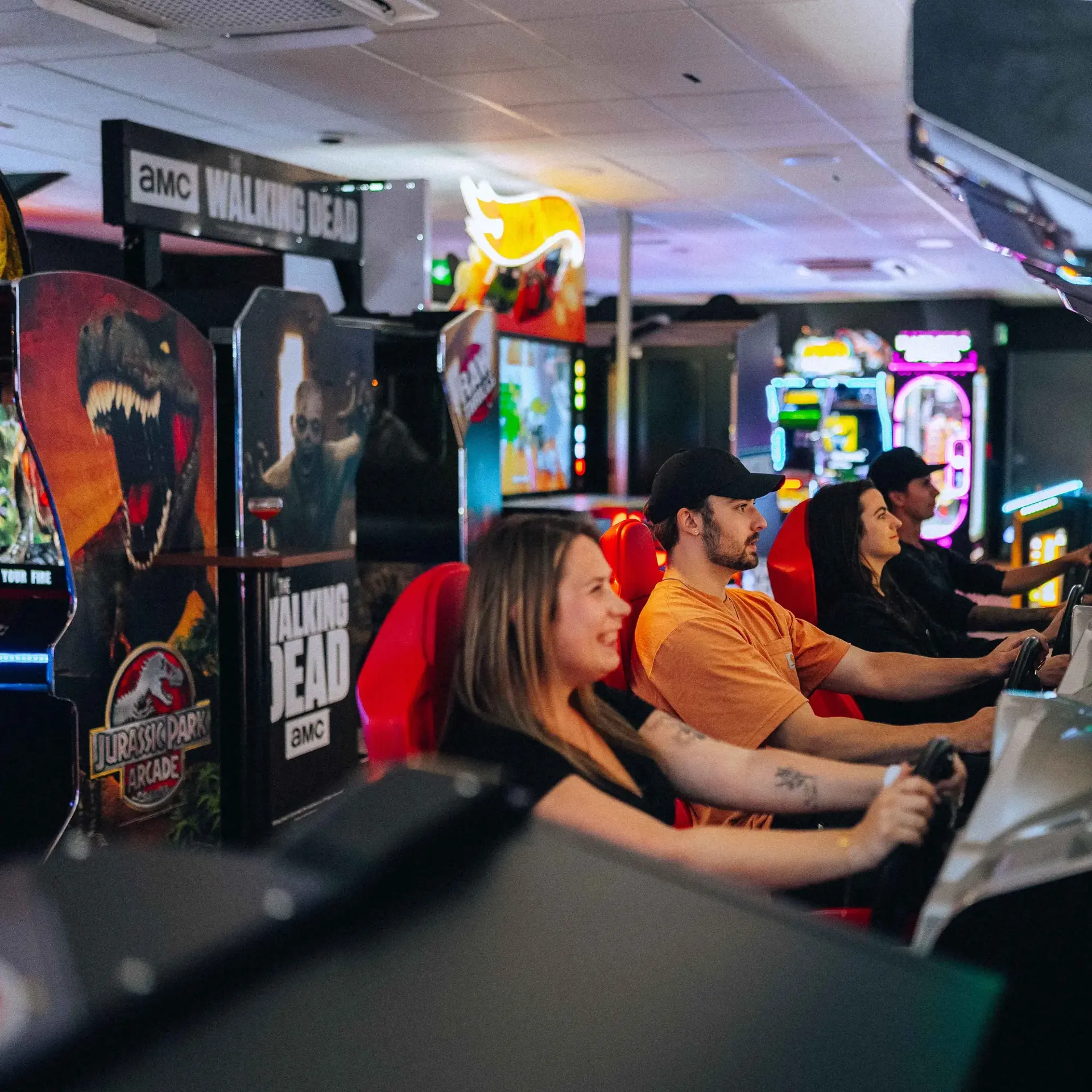 Team racing Splitsville Arcade for group event