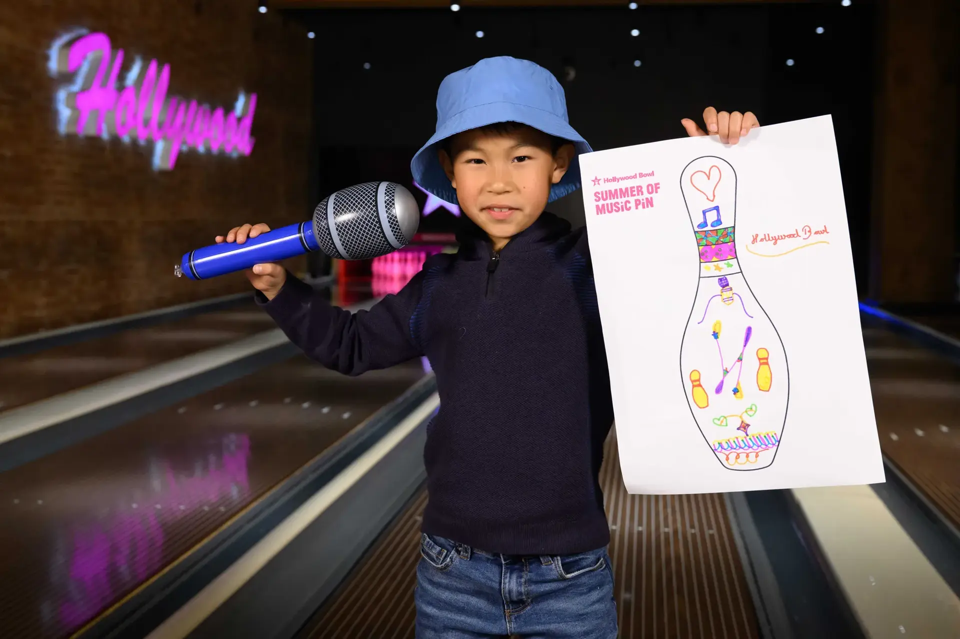 Boy with bowling pin template