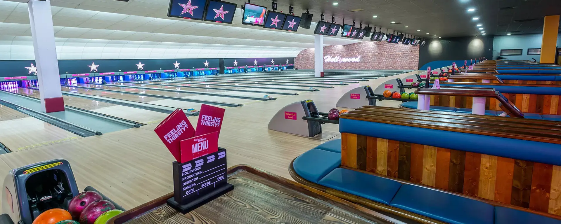 Bowling lanes and seating at Hollywood Bowl Norwich