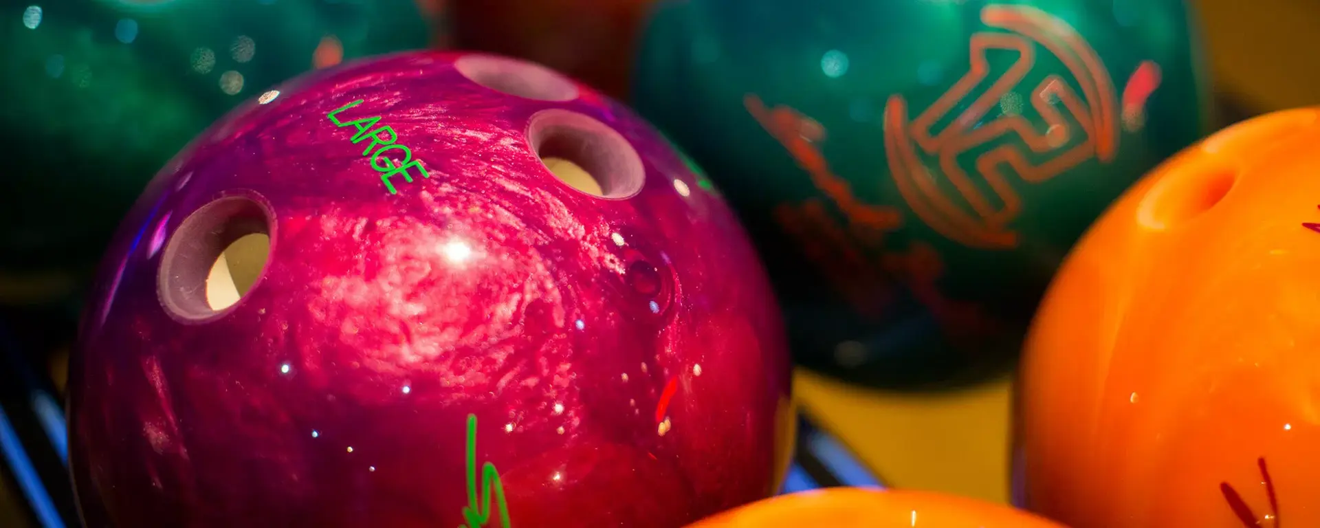 Close up of bowling balls at Hollywood Bowl