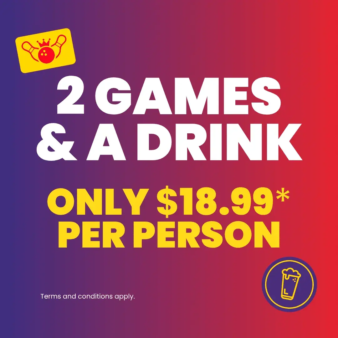 Get 2 games of bowling and 1 drink for just $18.99 at selected Splitsville Bowl centres