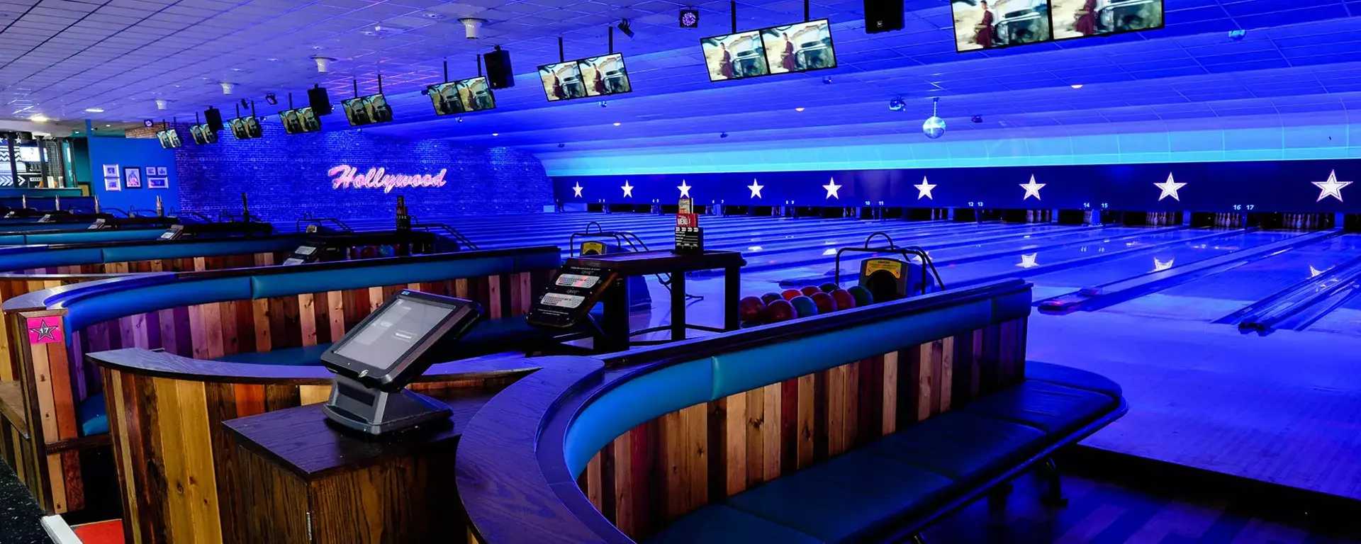 Seating area on lanes at Hollywood Bowl Birmingham Rubery