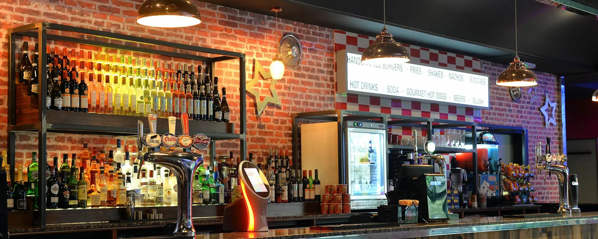 Drinks and bar area at Hollywood Bowl Cwmbran