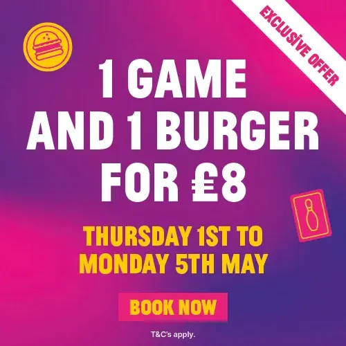 £8 Game and burger offer at Hollywood Bowl