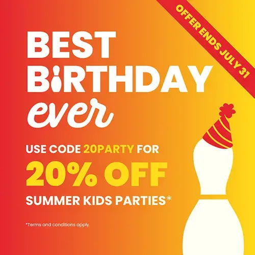 Save 20% off summer kids parties! Use code 20PARTY
