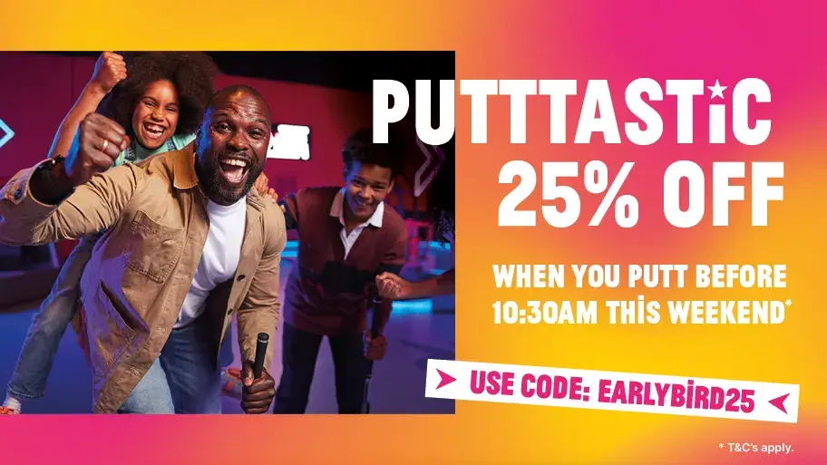 Save 50% when you putt before 10.30 at weekends in Hollywood Bowl Putt & Play