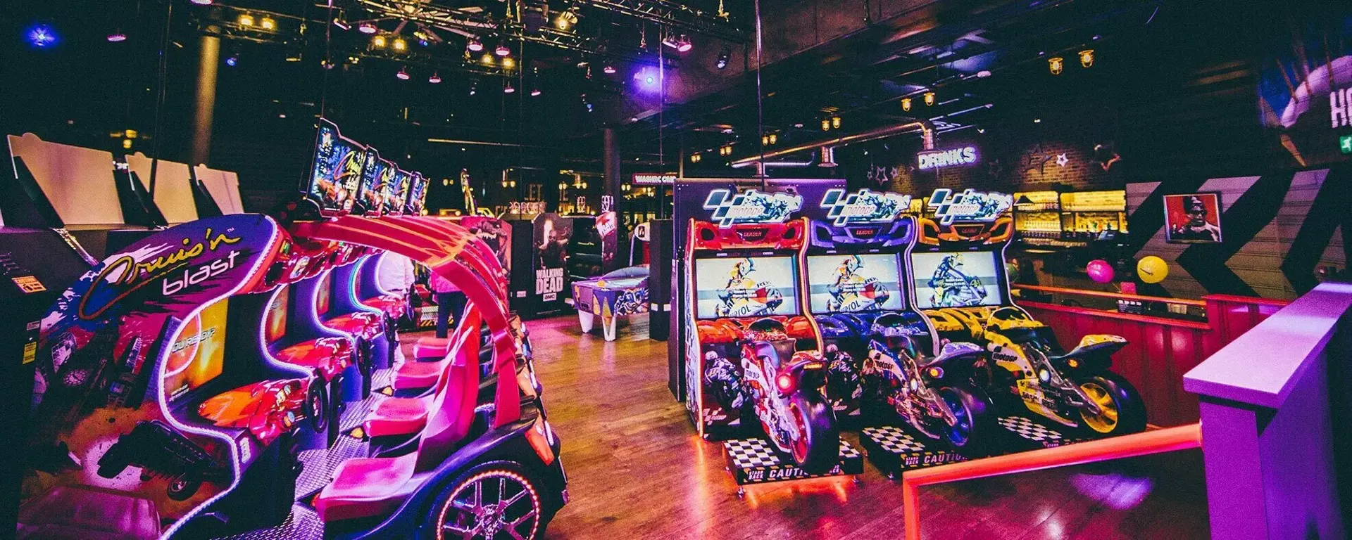 Arcade games in the amusements at Hollywood Bowl London at the O2