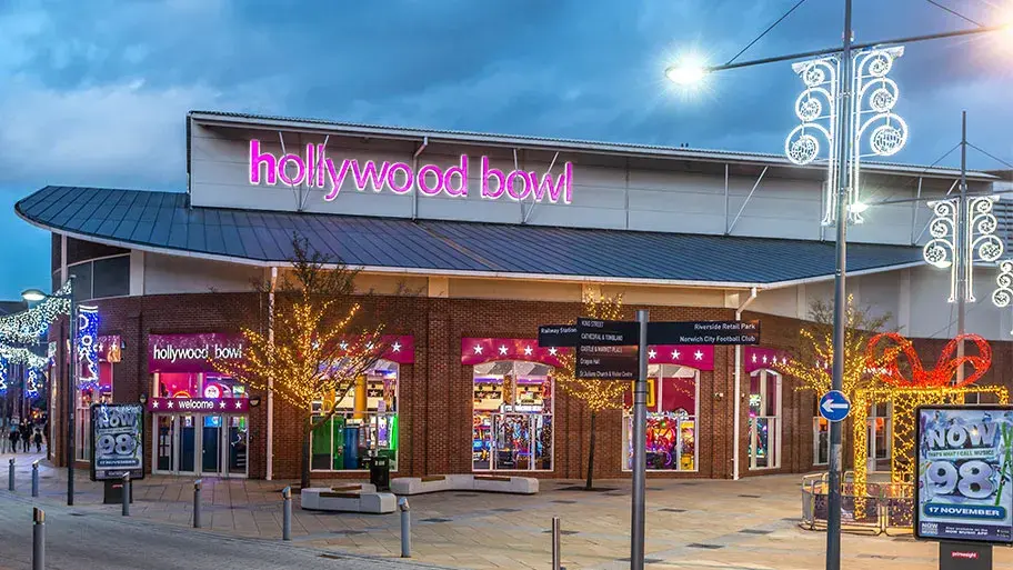 The exterior of Hollywood Bowl Norwich