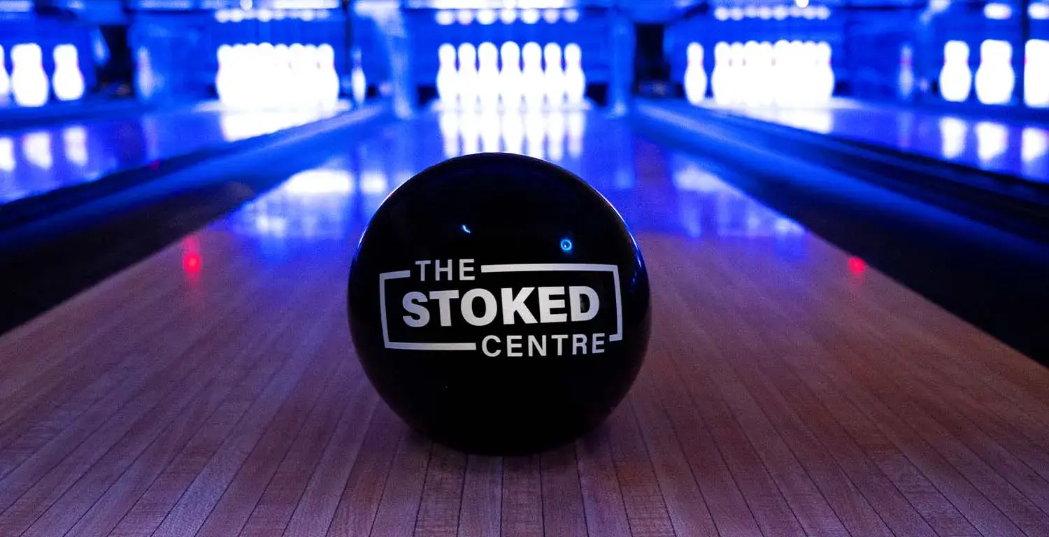 Stoked logo on a bowling ball