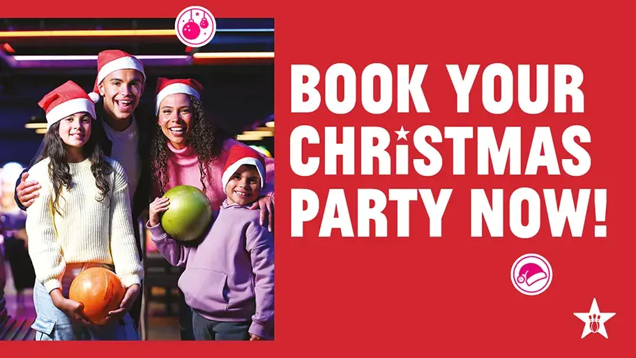 Family of all ages bowling together at a Hollywood Bowl Christmas party