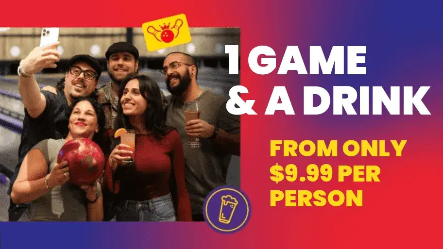 Play our 1 game and 1 drink deal at Splitsville Bowl
