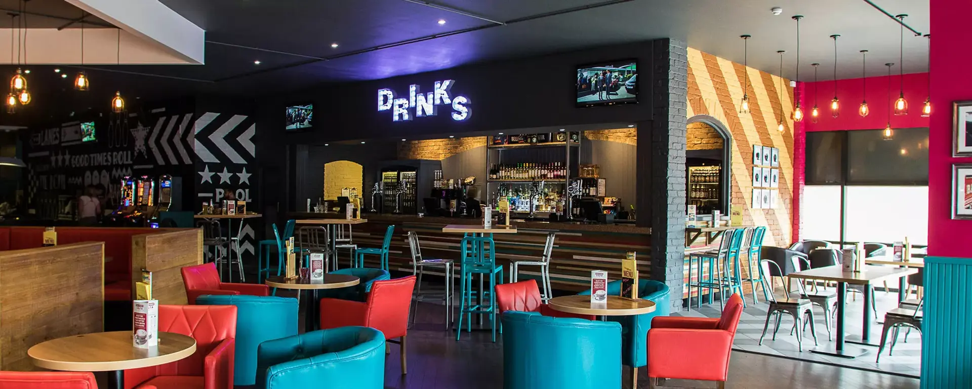 Bar and seating area at Hollywood Bowl Crawley