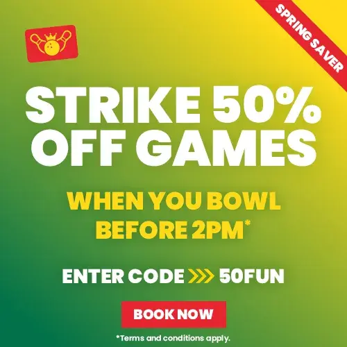 Use code 50FUN to save 50% off bowling games before 2pm