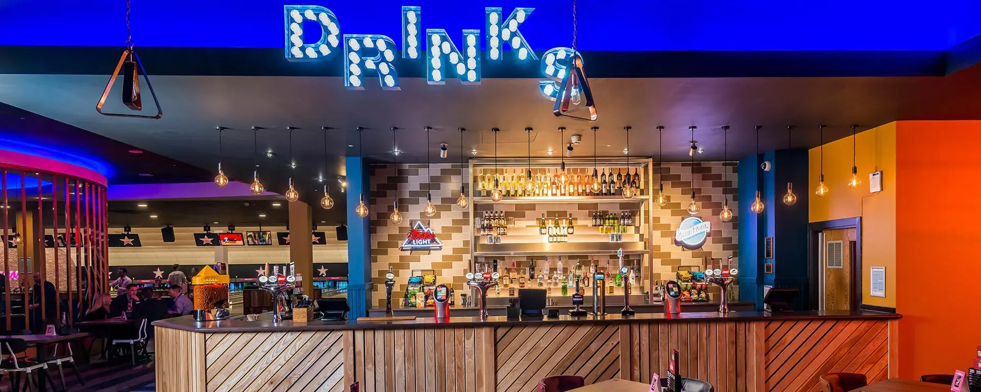 Drinks and bar area at Hollywood Bowl Norwich