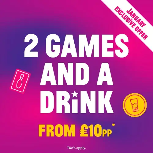 2 Games and a drink from £10 at Hollywood Bowl