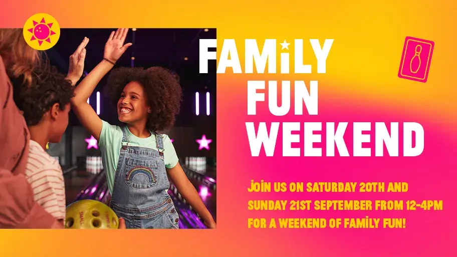 A family bowling at Hollywood Bowl on their Family Fun Weekend