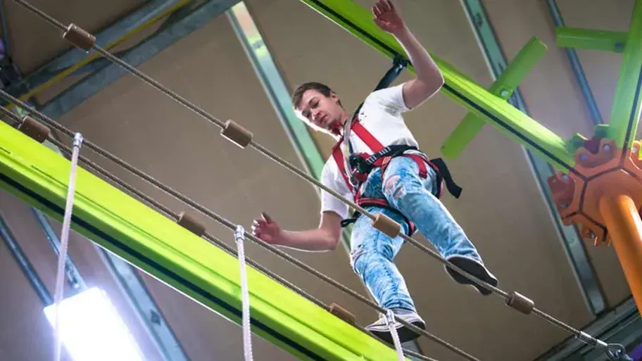 A man using the Sky Trail at Stoked in Saskatoon