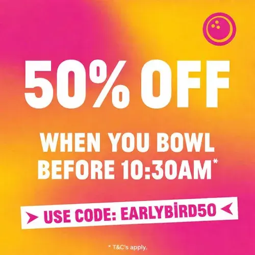 Save 50% when you bowl before 10.30 at weekends in Hollywood Bowl