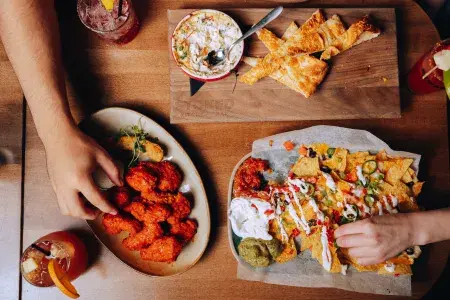 The festive sharing platter at Stoked by Splitsville Bowl