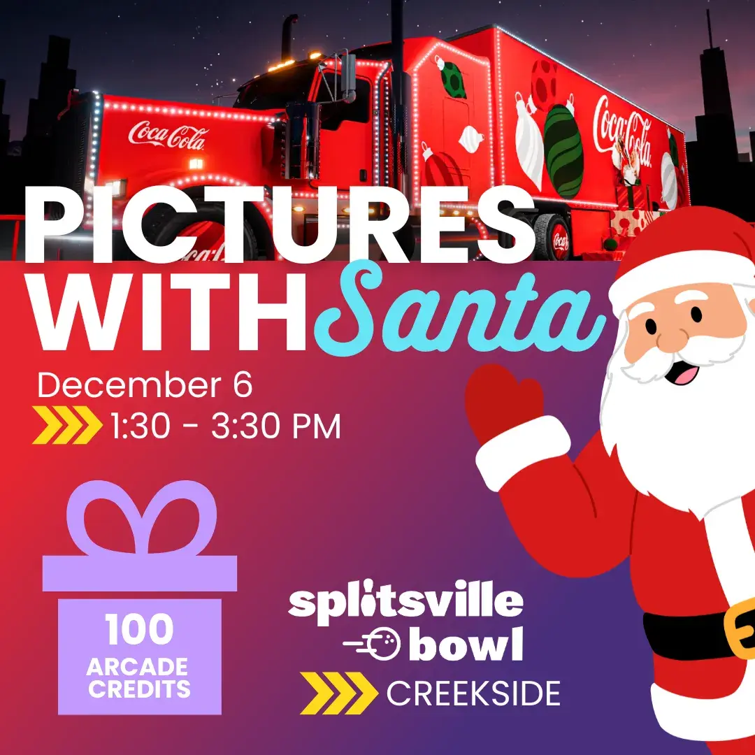 Santa is rolling into Splitsville Bowl Creekside Dec 6, 1:30PM - 3:30PM