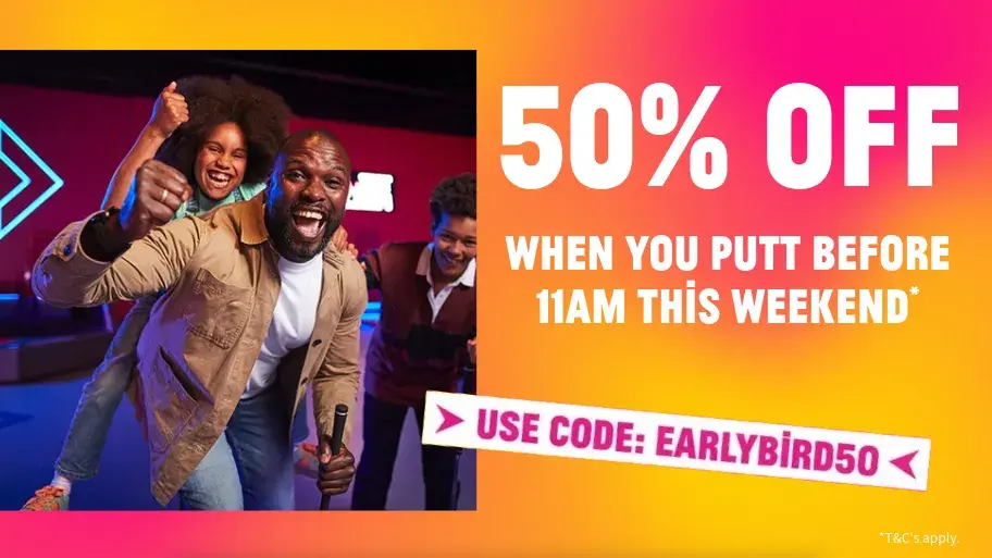 Save 50% when you putt before 10.30 at weekends in Hollywood Bowl Putt & Play