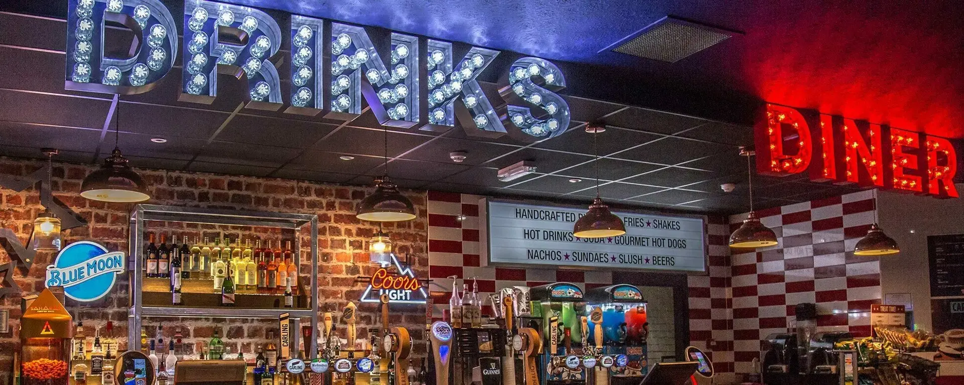 Drinks and diner area at Hollywood Bowl Wigan