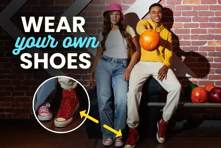 A couple wearing stylish kicks while bowling in their own shoes