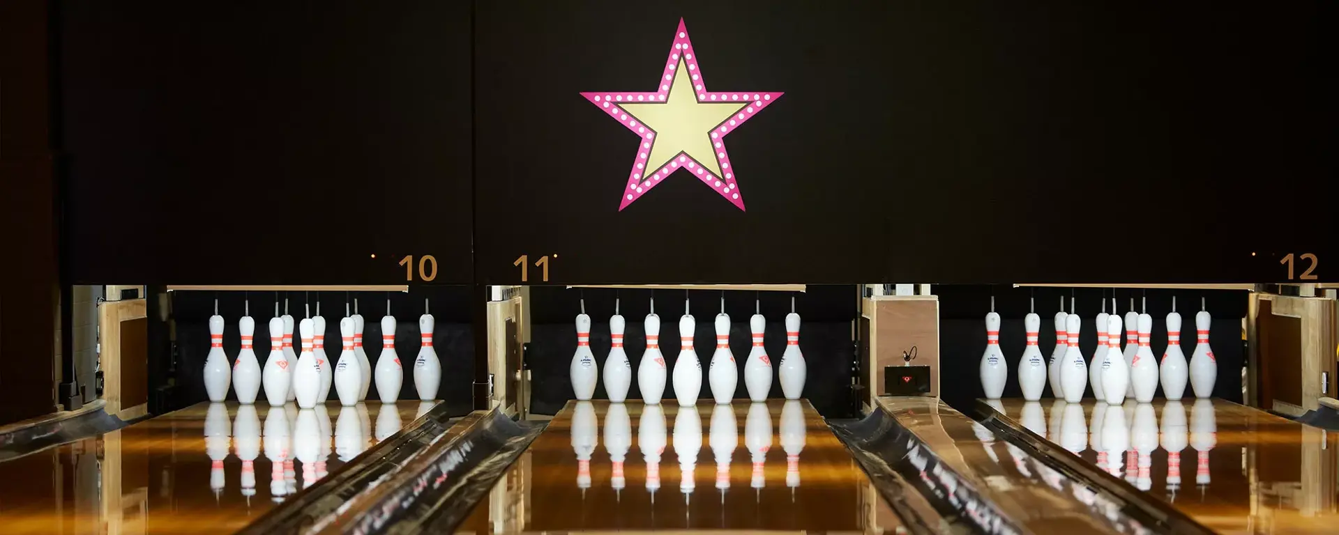 Pins on lanes at Hollywood Bowl