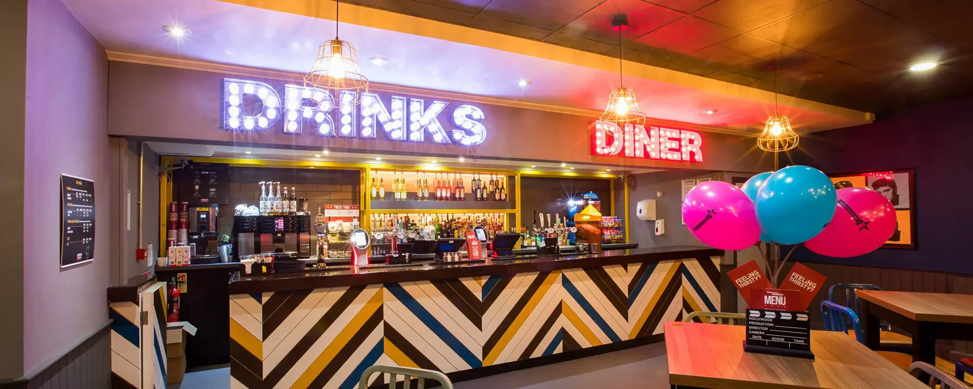 Drinks and Diner area at Hollywood Bowl London Tolworth