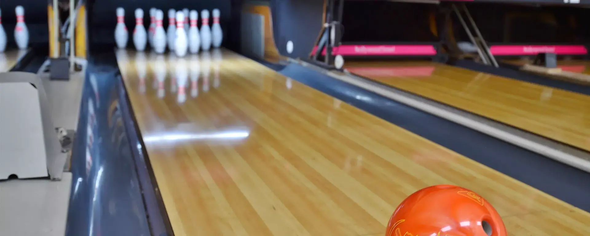 Bowling ball on lanes at Hollywood Bowl Peterborough