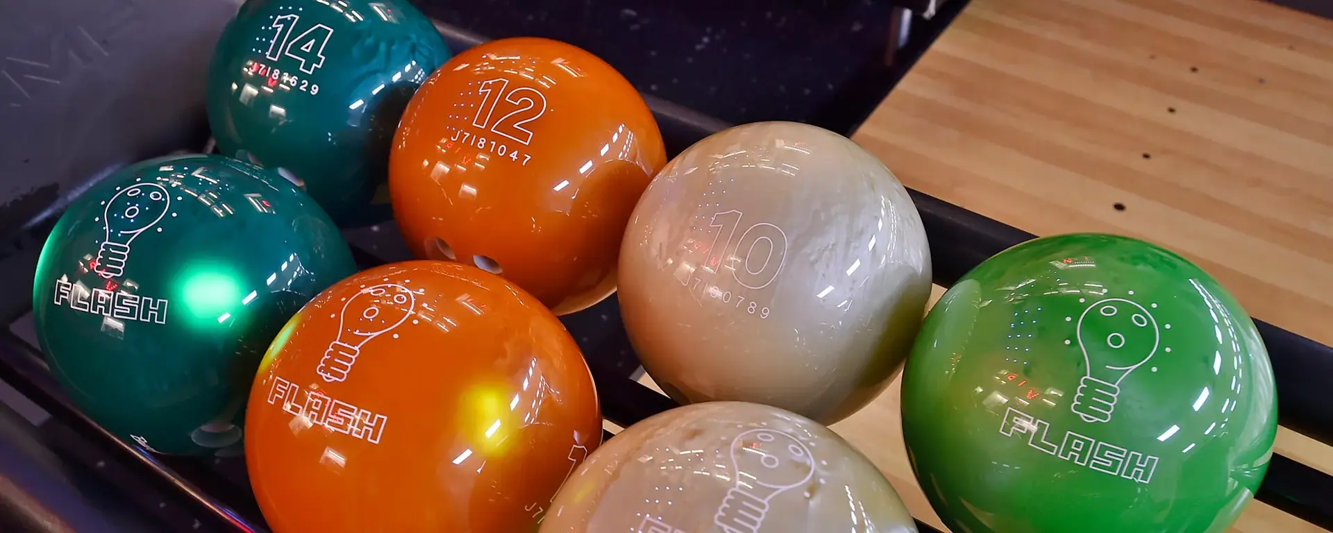 Bowling balls on lanes at Hollywood Bowl Peterborough