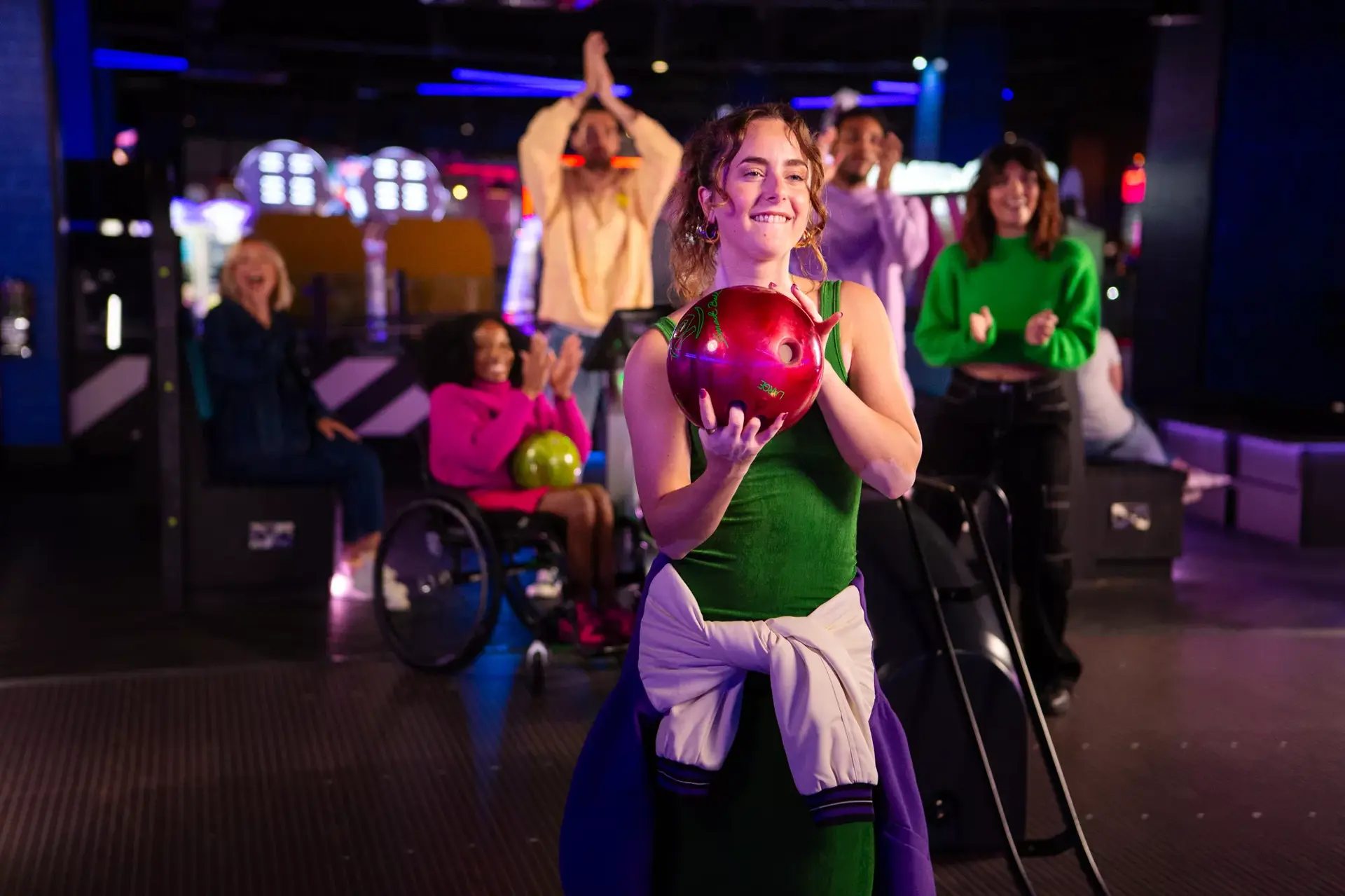 A group of friends bowling at Hollywood Bowl