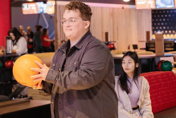 Couple bowling at Splitsville Bowl